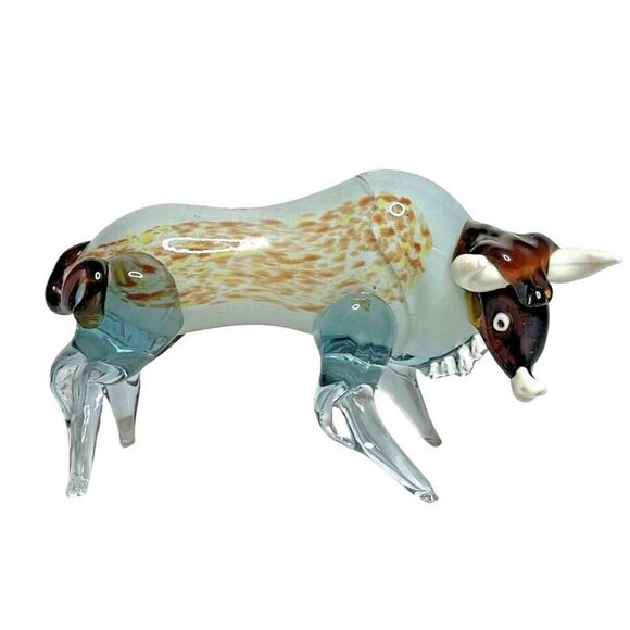 Handblown Glass Bull With Horns Glass Art Murano or Murano-Style Vintage - Picture 1 of 7